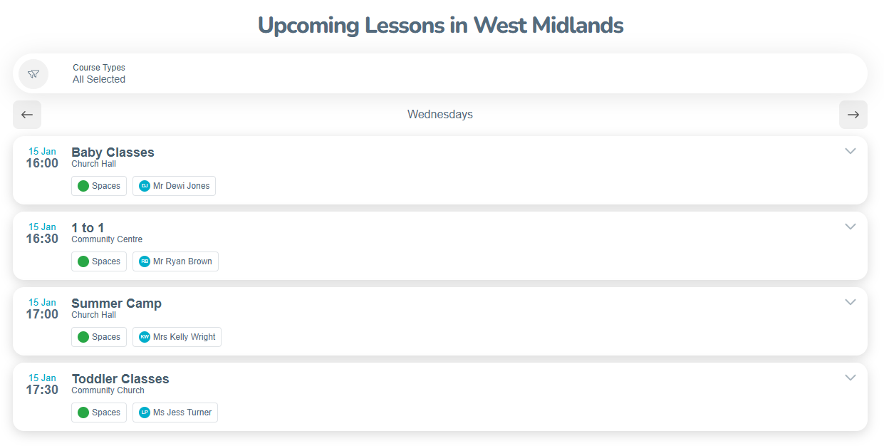 ADMIN - Implementing the Classes Widget