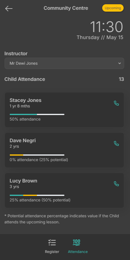 Attendance tab preview