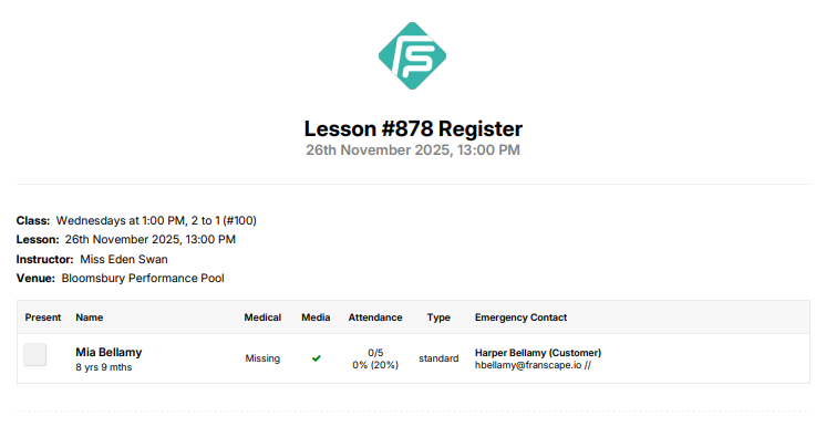 Printed Register UI improvements example