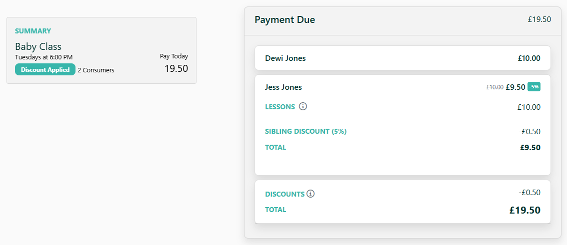 Sibling Discount Example