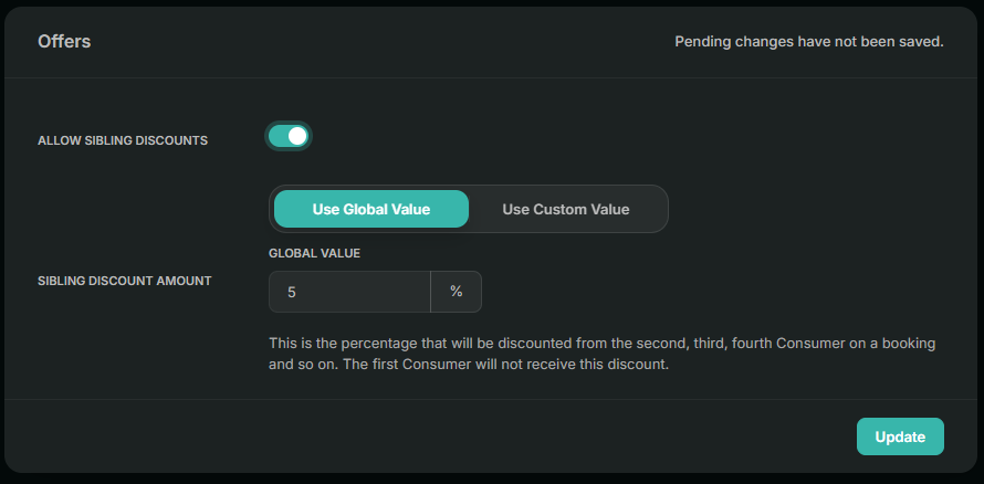 Class Offer Sibling Discount Toggle